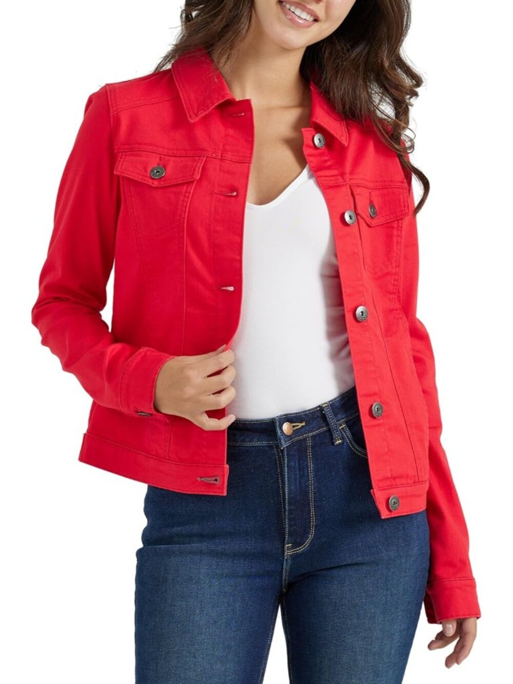 〽️Women’s Red Denim Jacket Stretch Casual Button Front